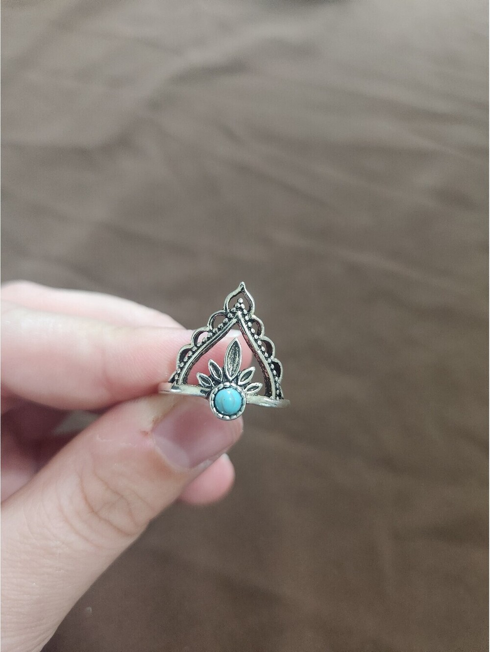 Vintage Style Silver Tone Ring with Faux Turquoise Stone Size 5.5